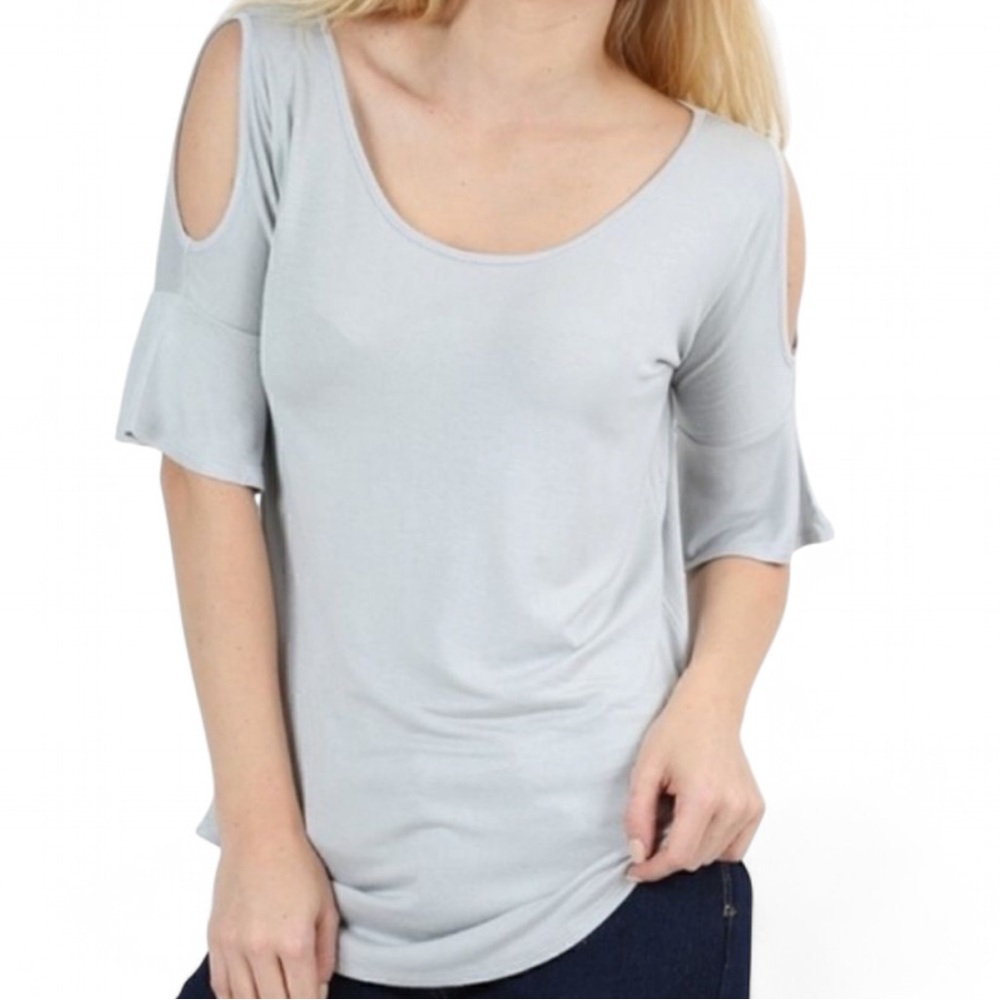 ‎Ruffled Sleeve Cold Shoulder Top